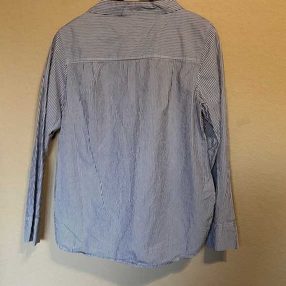 J. Crew Blue and White Striped Button-Shoulder Long Sleeve Top - Picture 5 of 5